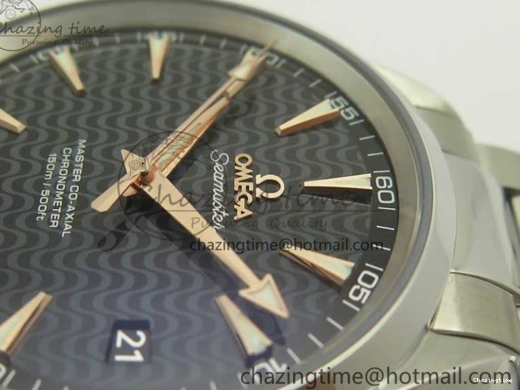 0228 FlexibleFit Aqua Terra 150M SS VSF 1:1 Best Edition Black Wave Textured Dial RG Hand on SS Bracelet A8500 Super Clone 8032